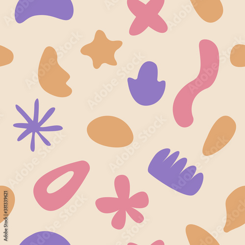 Seamless pattern with naive doodle smooth organic shapes