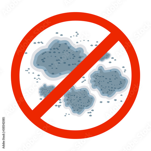 No mold sign isolated on white background. Stop mold icon for antibacterial products. Flat red prohibition sign. Condensation, damp, high humidity and respiratory problems. Stock vector illustration