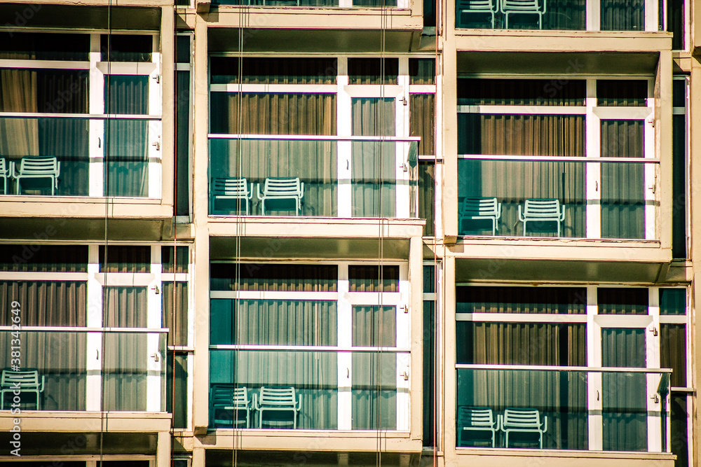 View of the facade of a modern building in the streets of Tel Aviv in Israel View of the facade of a modern building in the streets of Tel Aviv in Israel