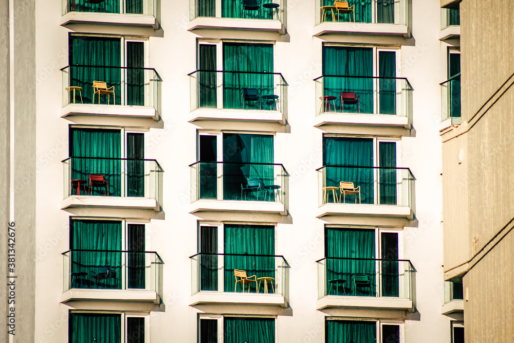 View of the facade of a modern building in the streets of Tel Aviv in Israel