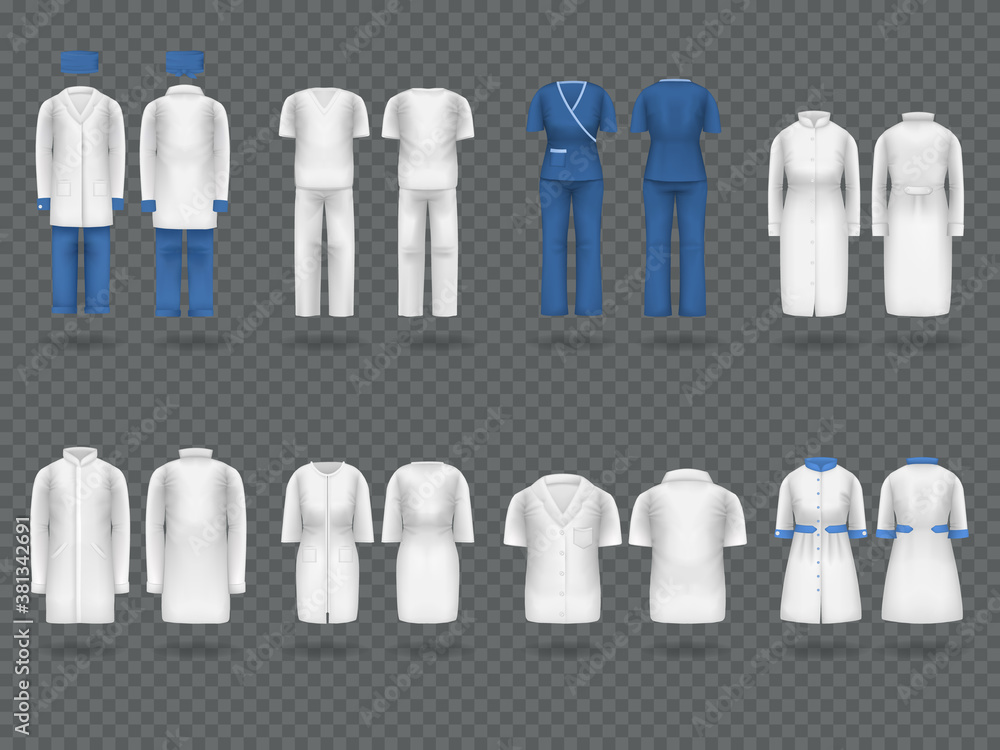 Realistic doctor coat mock up. Empty lab uniform, doctor medical laboratory clothes, hospital