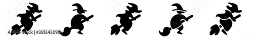 Witch Icon Black | Witches Illustration | Halloween Hag Symbol | Flying Sorceress Logo | Fear Scary Sign | Isolated | Variations