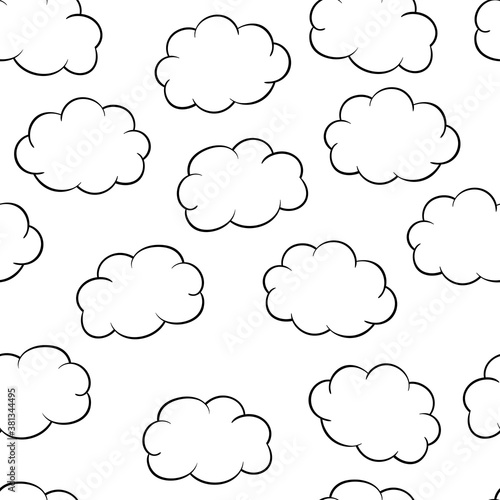 Seamless pattern with clouds, coloring page