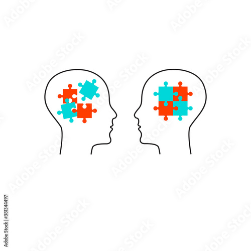 Life coach icon. Two profiles with puzzle