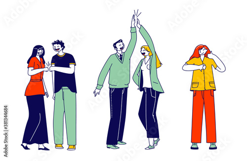 Characters Agree and Disagree. Business Deal Celebration. Businesspeople Celebrate Project Development and Reach Target