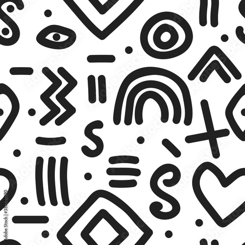 Naive simple seamless pattern with hand drawn abstract shapes