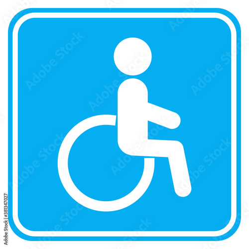 Wheelchair sign. Toilet for disabled people. Blue medical accessibility symbol. The man is handicapped. Vector illustration. Stock image.