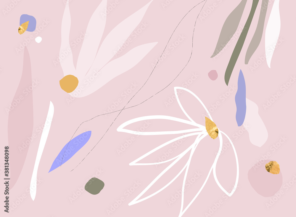 Fototapeta premium modern abstracts background with floral and botanical shapes and gold leaf foil chic decor