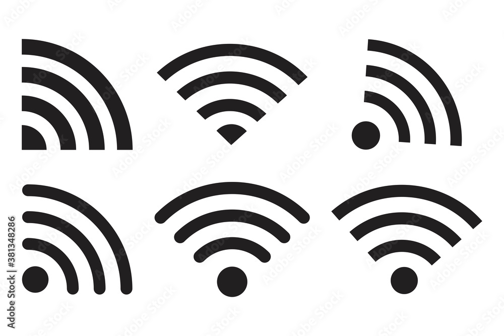 Wi fi icons. Wireless signal vector. Wi-fi wave sign. Internet connection symbol. Wi fi graphic icons set. Vector illustration. Stock image. Wi fi icons. Wireless signal vector. Wi-fi wave sign. Internet connection symbol. Wi fi graphic icons set. Vector illustration. Stock image.