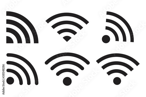 Wi fi icons. Wireless signal vector. Wi-fi wave sign. Internet connection symbol. Wi fi graphic icons set. Vector illustration. Stock image.
