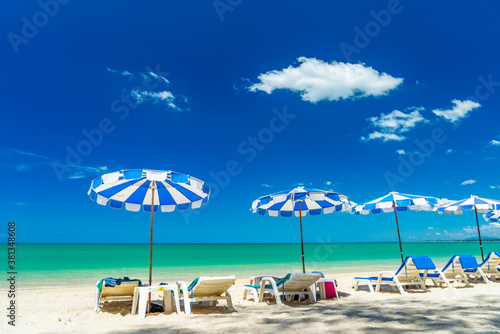 sun lounger and umbrella at White Sand Beach  Pak Weep Beach  in Khao Lak Thailand