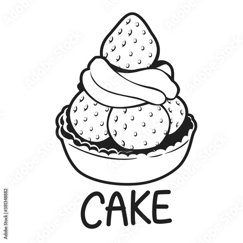 Illustration SCupcake doodle clipart. Black and white line art drawing. coloring book. Isolated on white background. Vector cartoon illustration. decoration, sticker, logo and pattern.