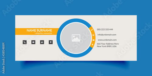 Company email signature template with an author photo place modern layout minimal background