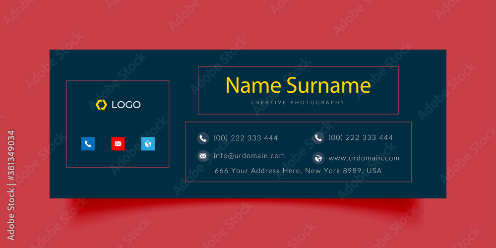 Email signature template with an author photo place modern layout dark background Email signature template with an author photo place modern layout dark background