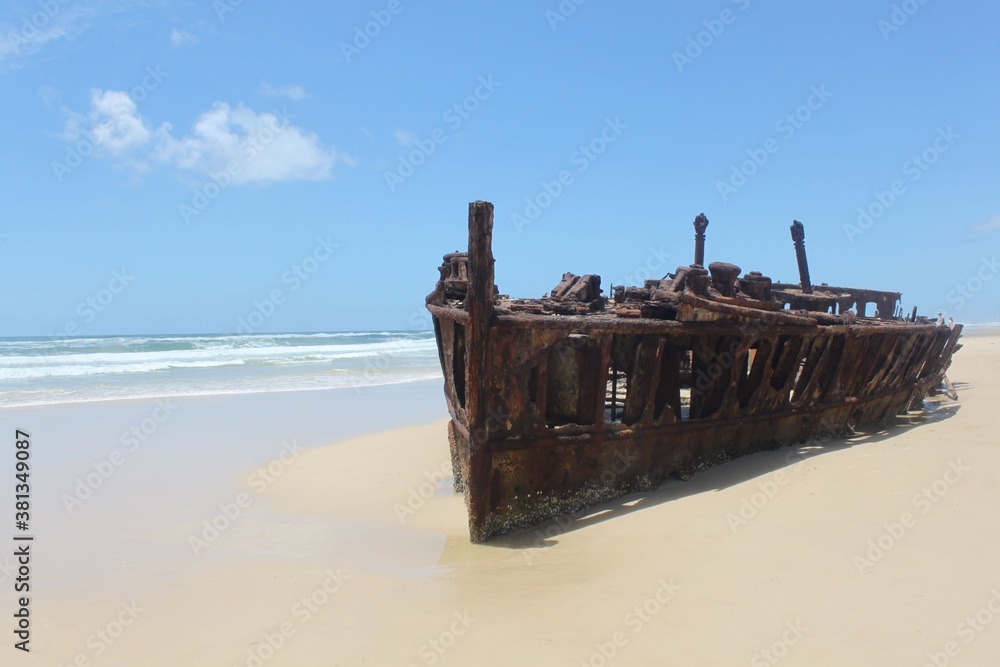 Stranded ancient ship at Fraser Island, Australia. 