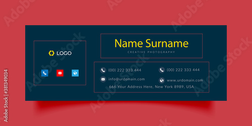 Email signature template with an author photo place modern layout dark background