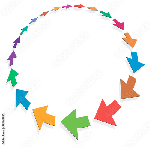 cycle and cyclical arrows. circular, concentric and radial cursor, vector illustration. concept graphic for revision, renewal or synchronization, process, progress and reload, revise concept