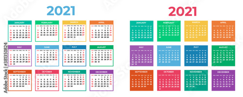 Calendar for 2021 on white background