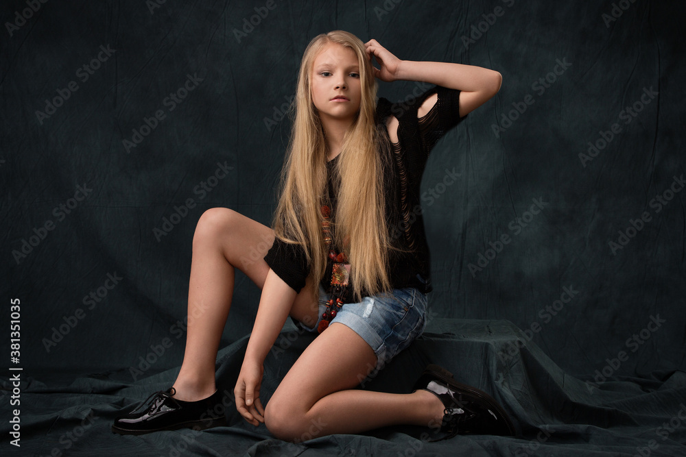 Beautiful blonde girl in jean shorts Beautiful blonde girl in jean shorts
