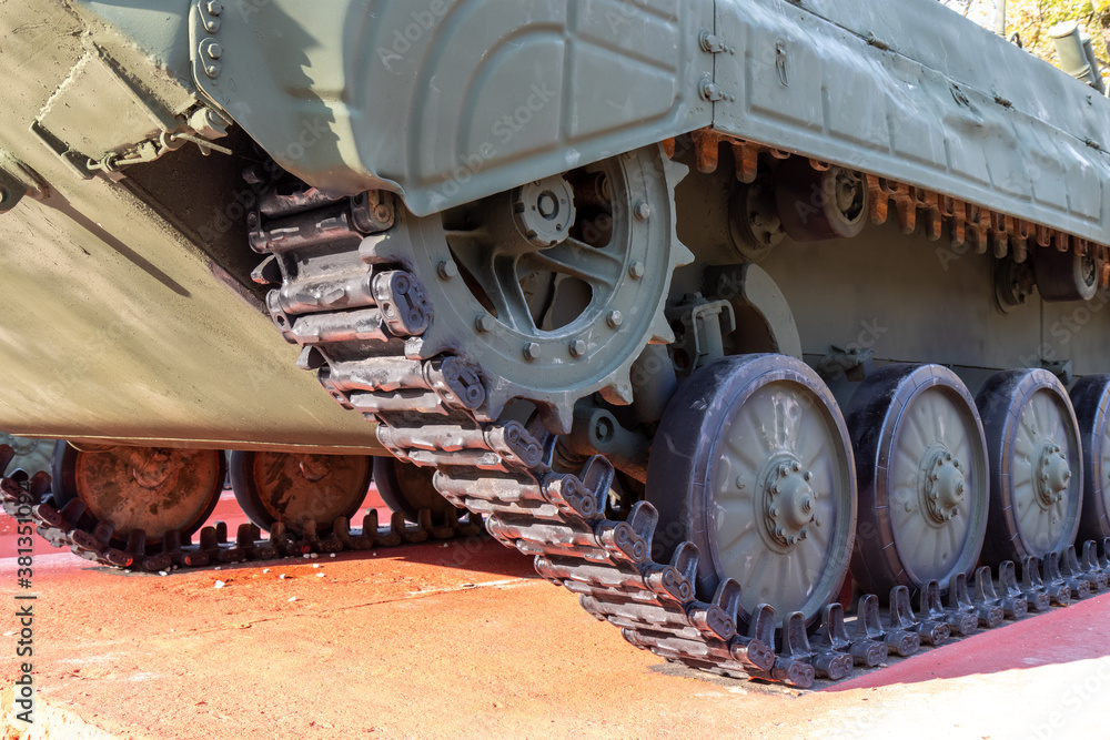Soviet Russian battle tank driving gear closeup