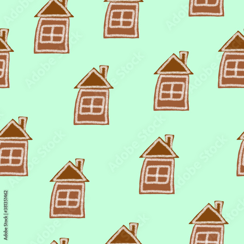 Christmas seamless pattern with gingerbread on a green background  © Stasya Klosovskaya