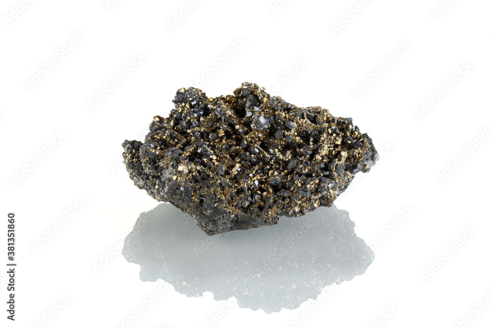 macro stone mineral Quartz pyrite on a white background macro stone mineral Quartz pyrite on a white background