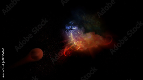 Fototapeta Naklejka Na Ścianę i Meble -  Spaceship takes off alien planet. Elements of this image furnished by NASA.