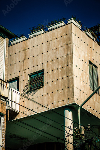 View of the facade of a modern building in the streets of Tel Aviv in Israel