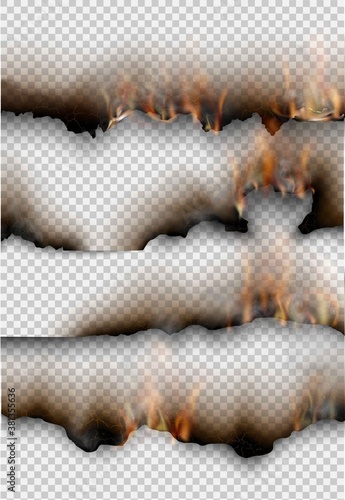 transparent design burning templates torn paper with fire