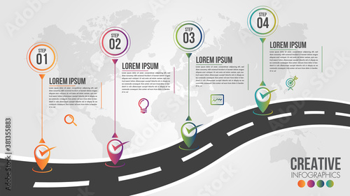 Infographic modern timeline design vector template for business with 4 steps or options illustrate a strategy. Can be used for workflow layout, diagram, annual report, web design, team work.