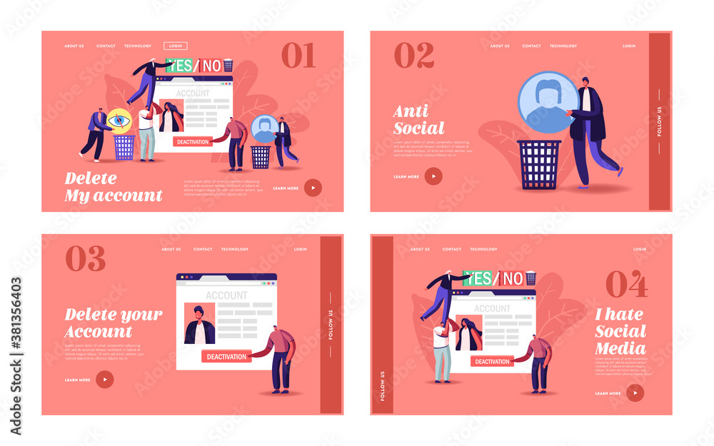 Social Account Deactivation Landing Page Template Set Tiny Characters social-account-deactivation-landing-page-template-set-tiny-characters