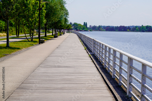 wooden esplanade along Allier river in city of Vichy © OceanProd