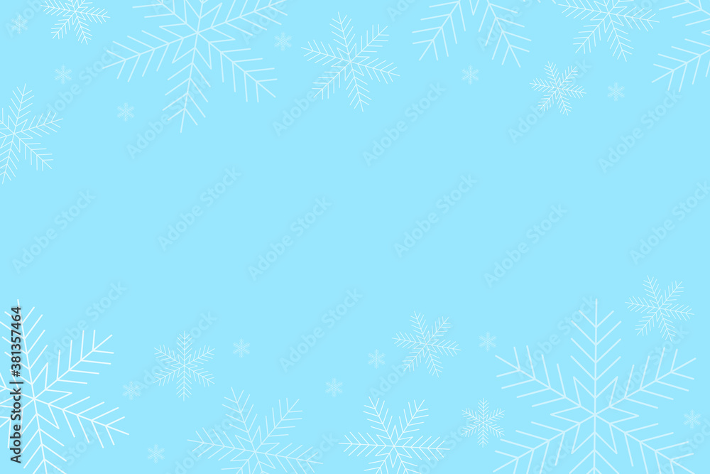 Blue, winter background. Snowflakes in the sky. Christmas pattern. Festive, snowy texture. Vector illustration.