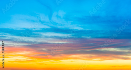 Panorama of sunset dramatic sky with colorful clouds as nature sunset background © Pavlo Vakhrushev