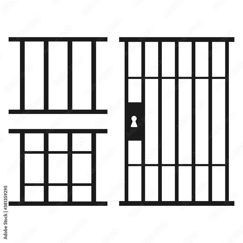 Jail cell vector icons set isolated on a white background. Jail cell vector icons set isolated on a white background.