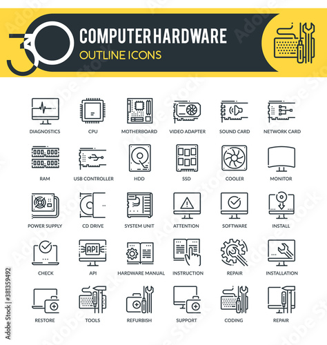 Computer Hardware Outline Icons