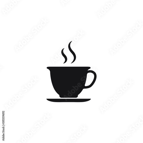 Cup of coffee or tea with steam  vector line icon black on white