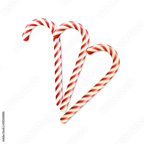 Realistic Christmas candy cane set isolated on white backdrop. Christmas vector illustration