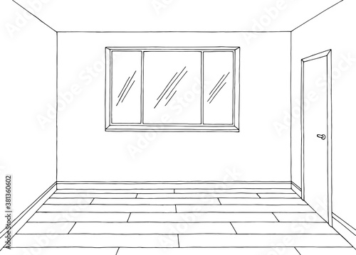 Room graphic black white home interior sketch illustration vector