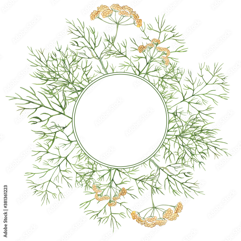 Frame with watercolor green dill Frame with watercolor green dill