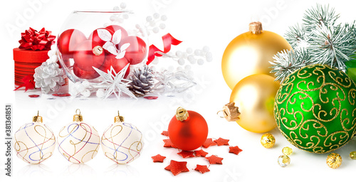 Collage mix set of Christmas holiday blue ball isolated on white background. photo