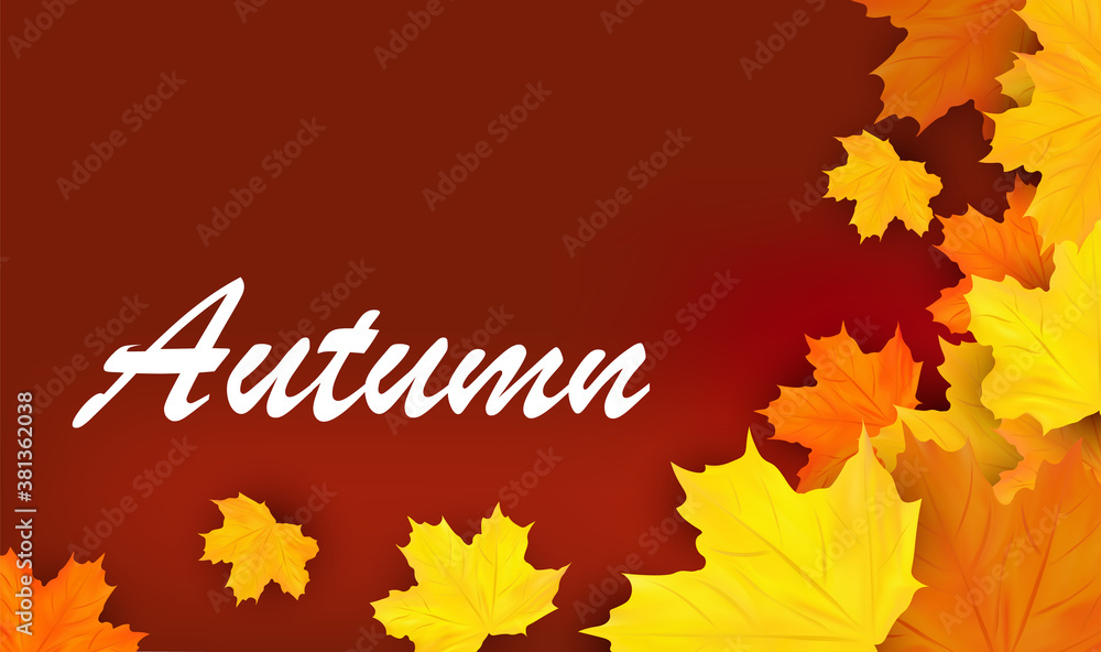 Autumn banner with yellow leaves. Autumn design for your poster, card, label. 3D realistic vector illustration.