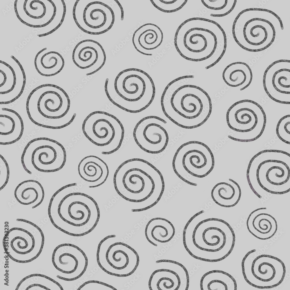 Seamless pattern with dark gray squiggles on light gray background.