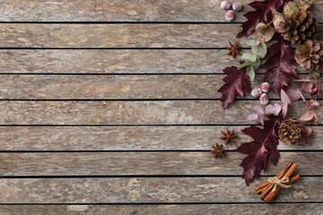 Autumn fall thanksgiving day floral composition with dried leaves