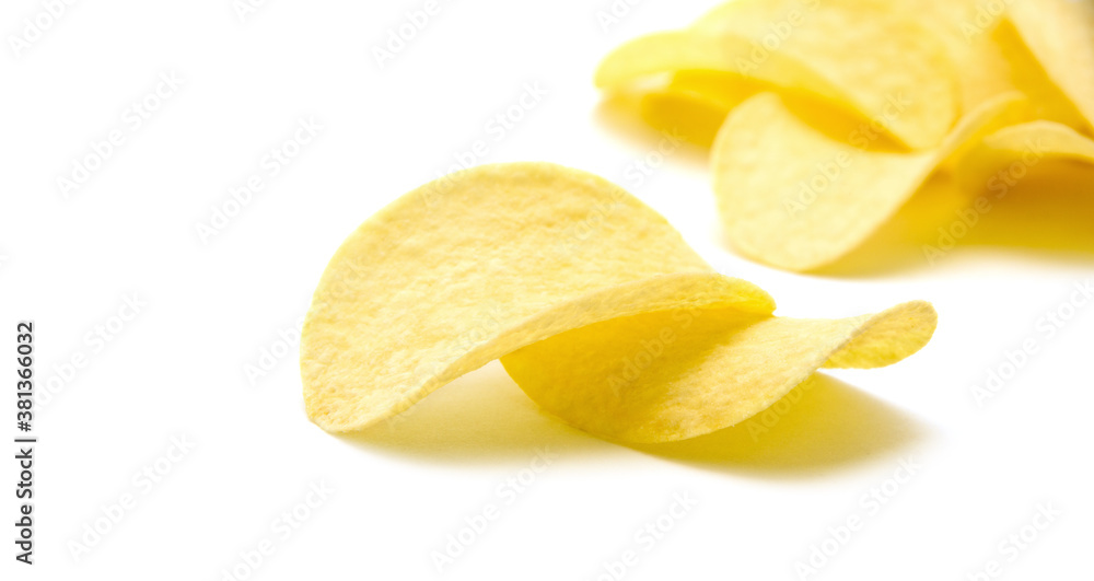 Potato chips isolated white background. Potato chips isolated white background.
