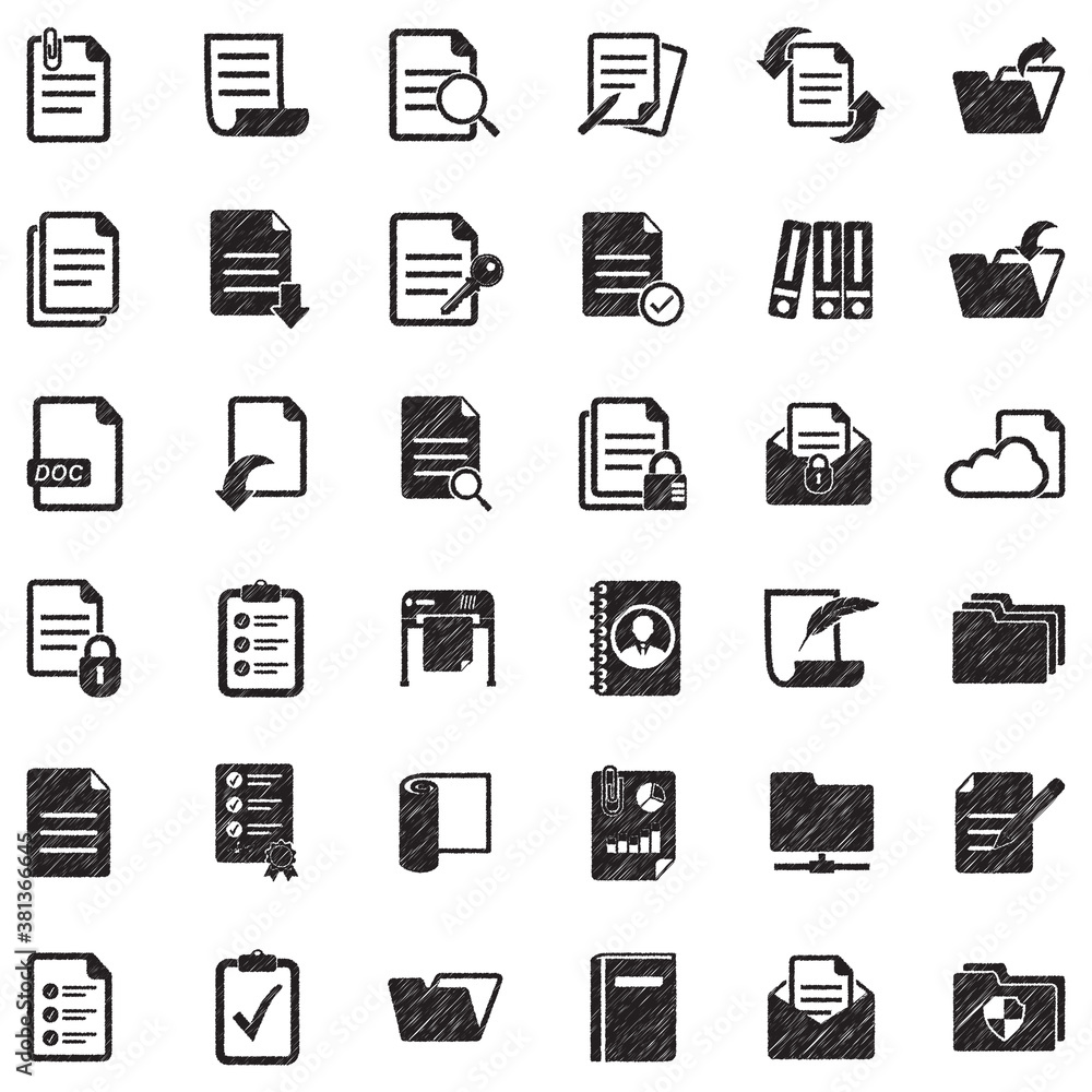 Documents Icons. Black Scribble Design. Vector Illustration. Documents Icons. Black Scribble Design. Vector Illustration.