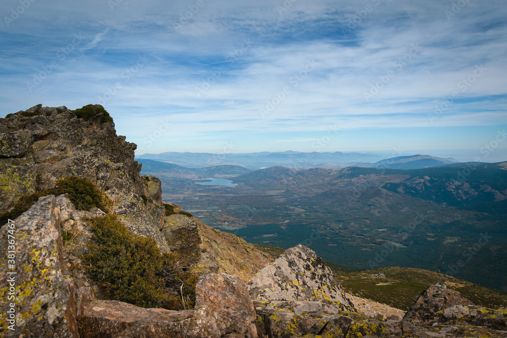 View of the Lozoya valley from the mountain peaks on Guadarrama mountain range, Peñalara, Madrid, Spain