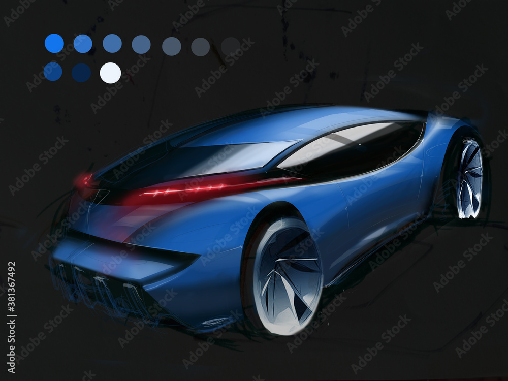 Hand-drawn sketch of a car. Concept. Design.