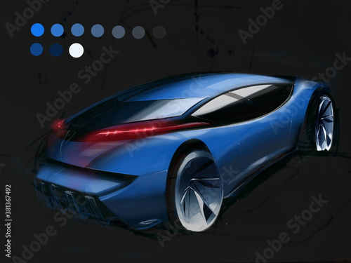 Hand-drawn sketch of a car. Concept. Design.