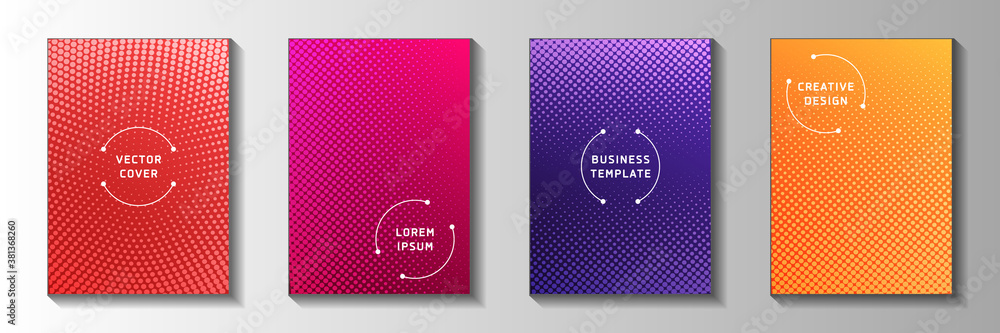 Grunge dot perforated halftone title page templates vector series. Industrial magazine faded 